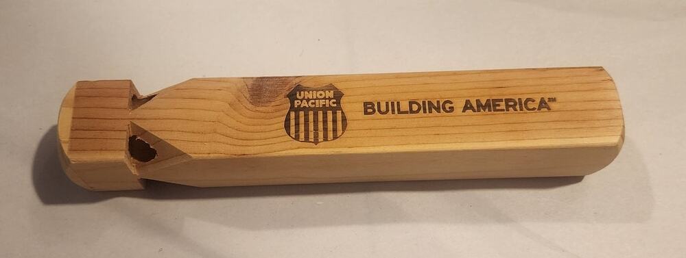 Union Pacific Railroad Wooden Train Whistle Building America 8.5" Vintage Toy